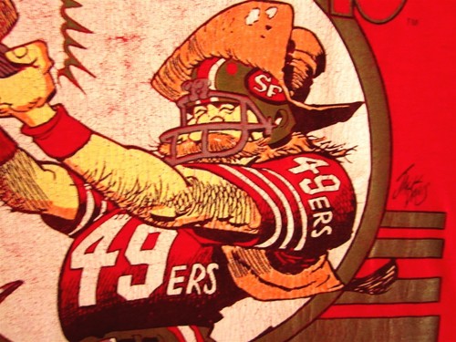 1989年新聞記事デザイン NFL SF 49ers Tシャツ 未使用 Mサイズ VINTAGE NFL SAN FRANCISCO 49ERS SUPER BOWL CHAMPS 1989