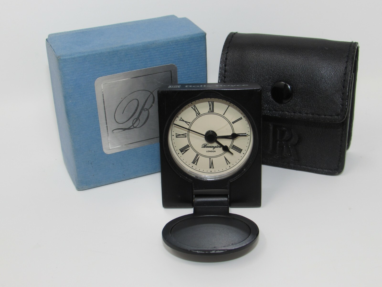 BARRINGTON LONDON ROLLS ROYCE DECK CLOCK BOX & LEATHER CASE