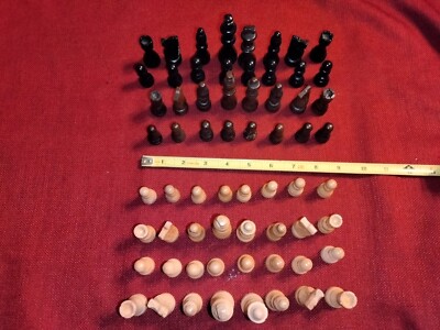Two wood chess sets, complete 64 pieces 2.5''+ king, damages & mismatched *read