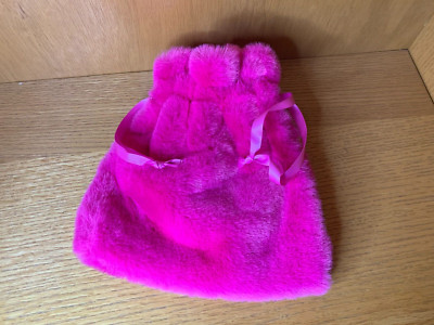 Bright Pink Faux Fir Pouch Makeup Bag Handbag Clutch