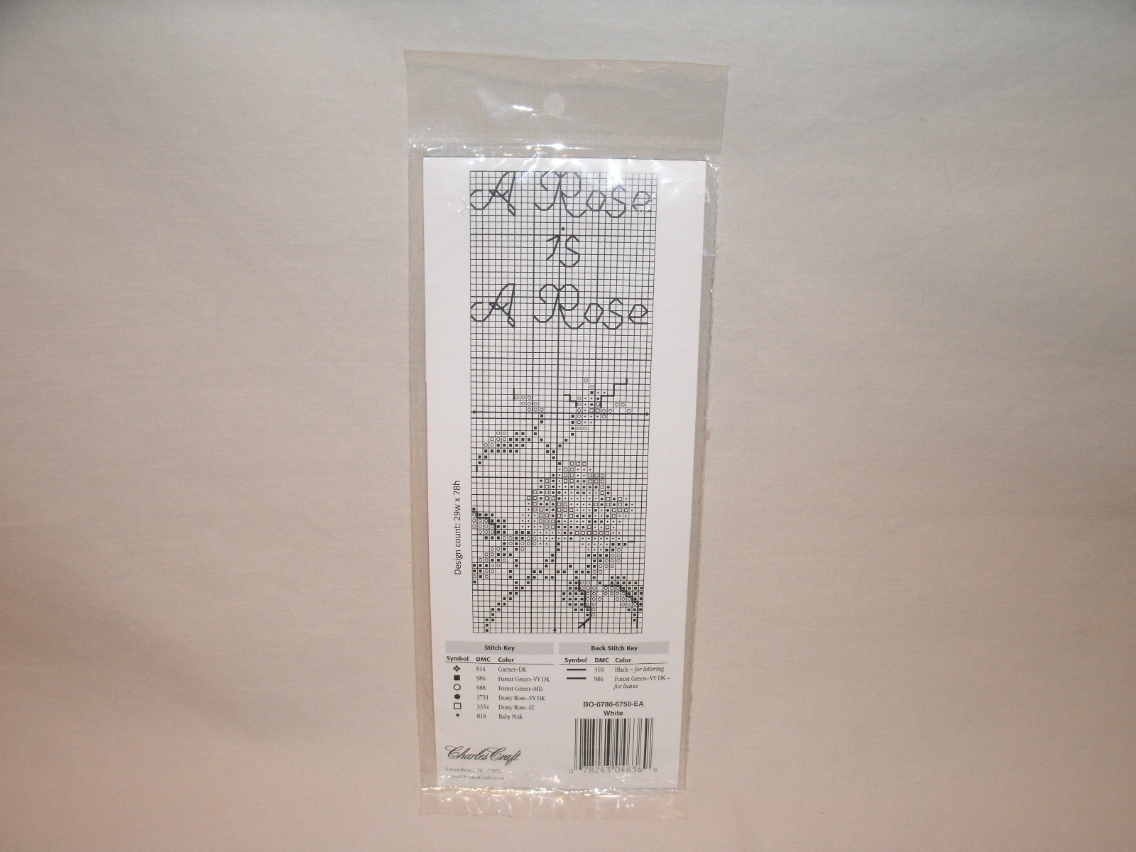 Charles Craft White Cotton 18 Count Cross-Stitch Bookmark ~ Pattern on Back