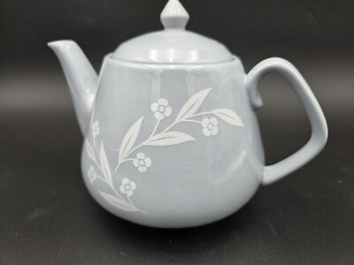 Vintage Blue Teapot With White Flowers - England - Scandi - PUC