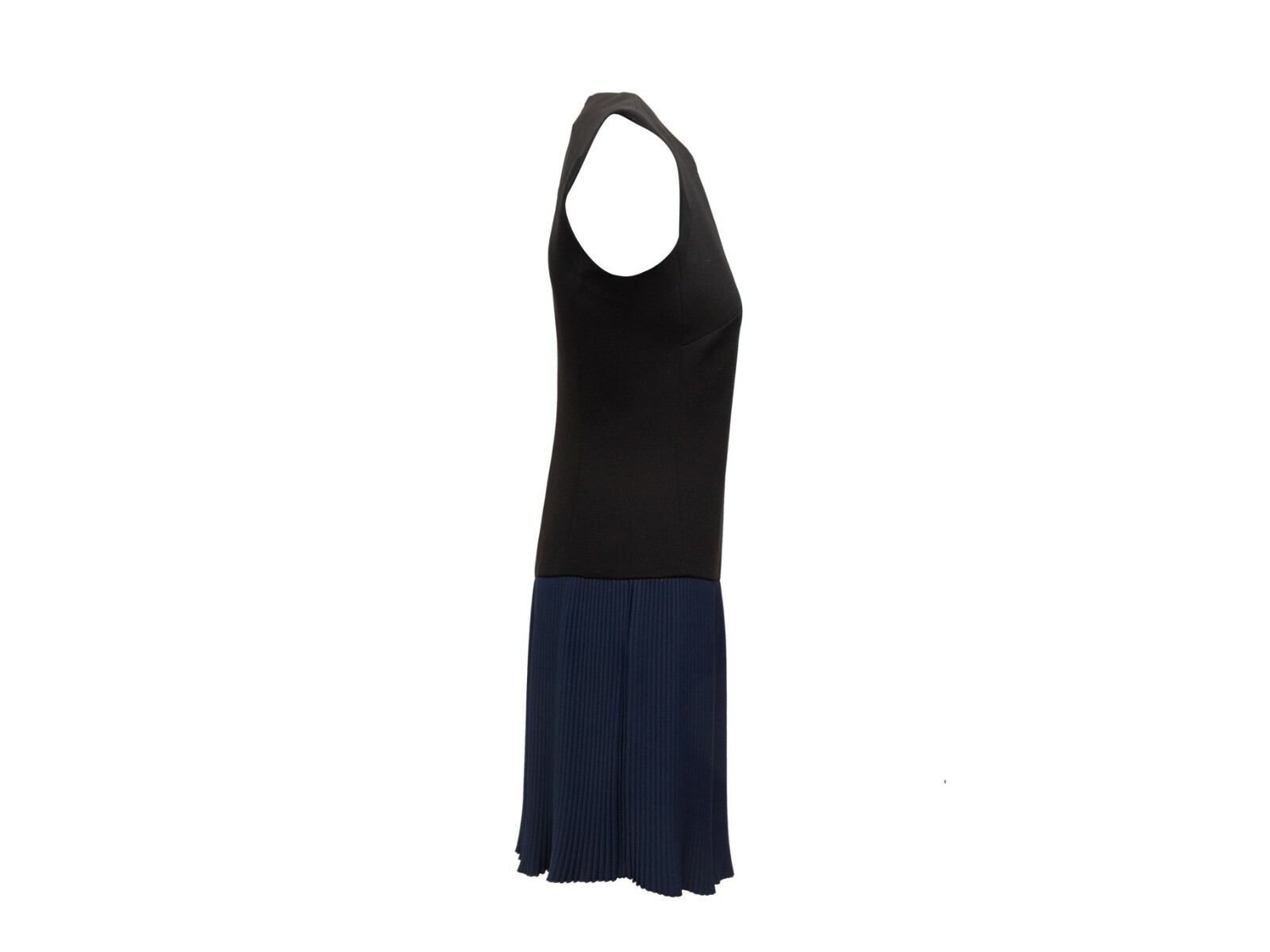 Pre-owned Barbara Bui Black & Navy Pleated Bottom Dress Size 40 38 In Blue