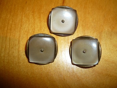 3 ANTIQUE & VGTE SQUARE  METAL  BUTTONS WITH M.OP ??? -7/8 X 7/8