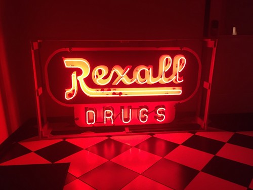 Rexall Drugs Porcelain Neon Sign / Texaco / Gulf / Coca Cola / Shell / Sinclair