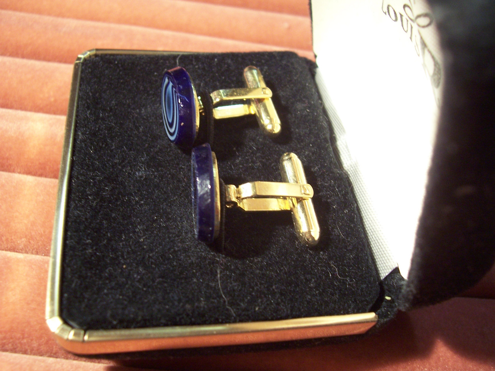 MENS VINTAGE LOUIS ROTH BLUE AGATE FASHION GOLDTONE CUFFLINKS, MEMS WEARHOUSE