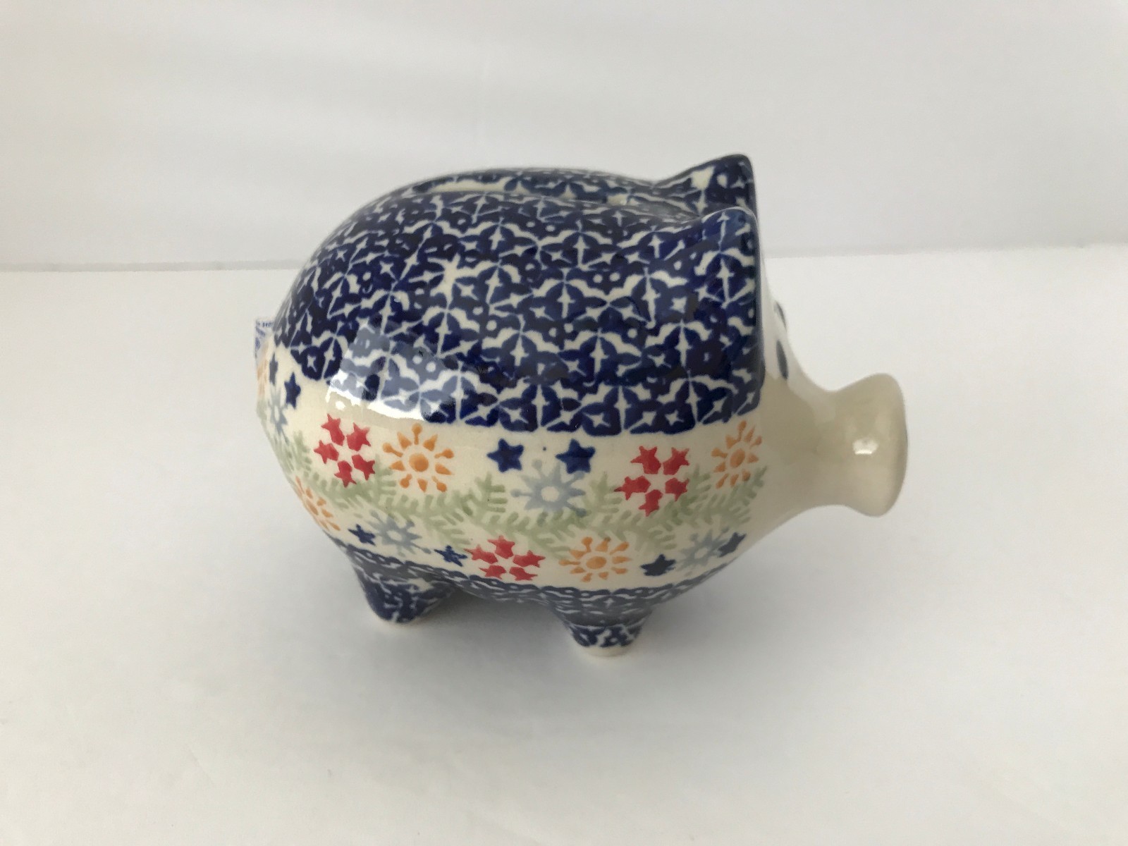 Polish Pottery Pig Piggy Bank / Christmas Garland Pattern / NWT