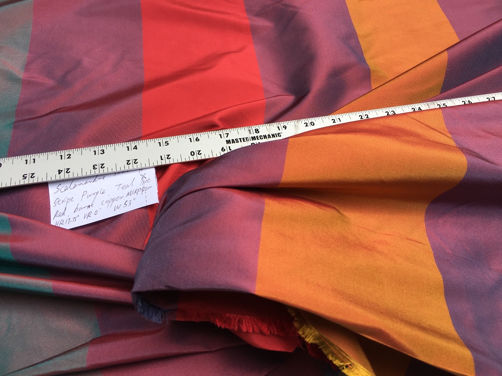 SCALAMANDRE SILK TAFFETA STRIPE PURPLE TEAL BLUE HOT RED MSRP$200 5.5Y (1566)