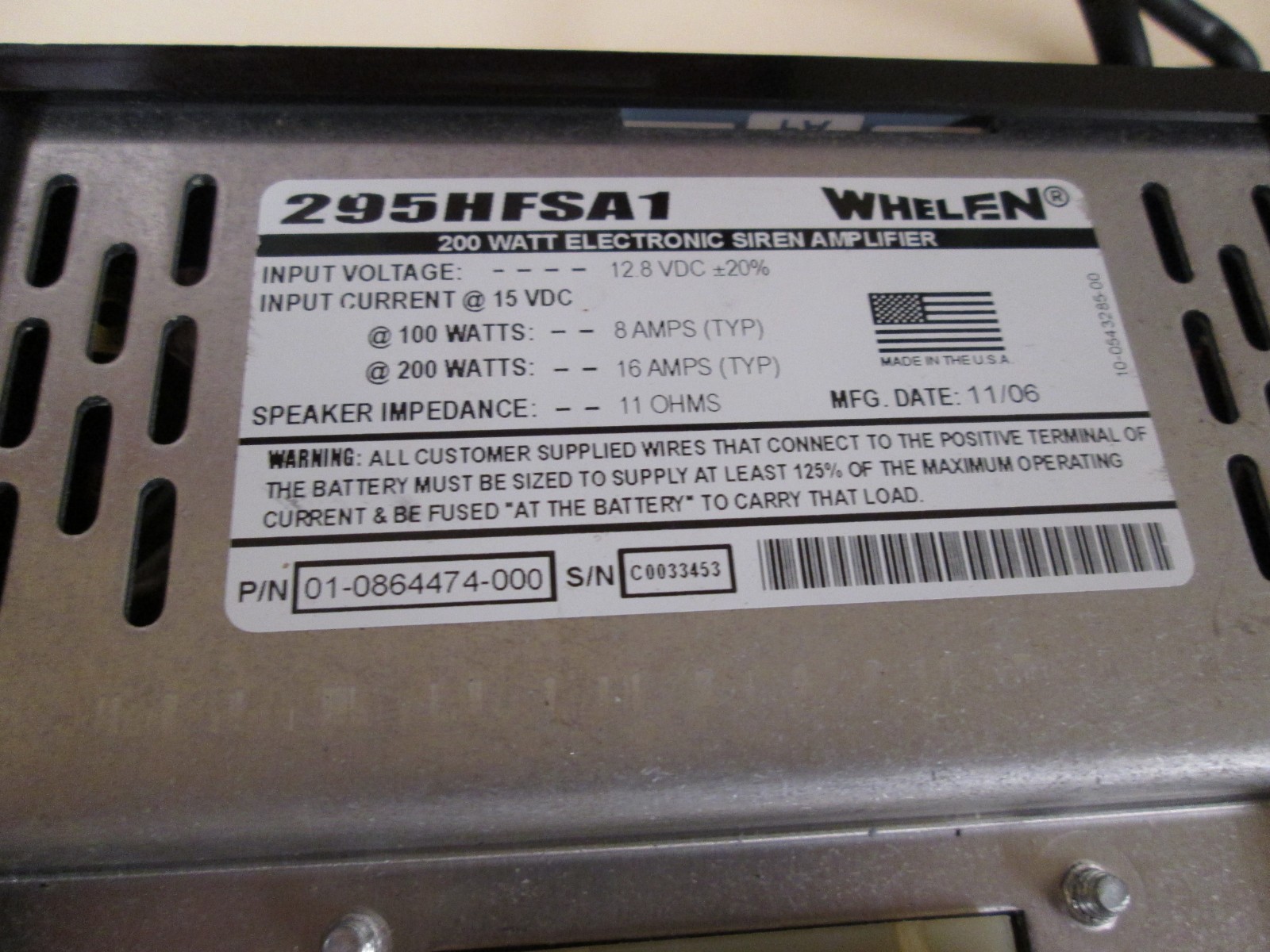 Whelen Siren 295HFSA1 Controller
