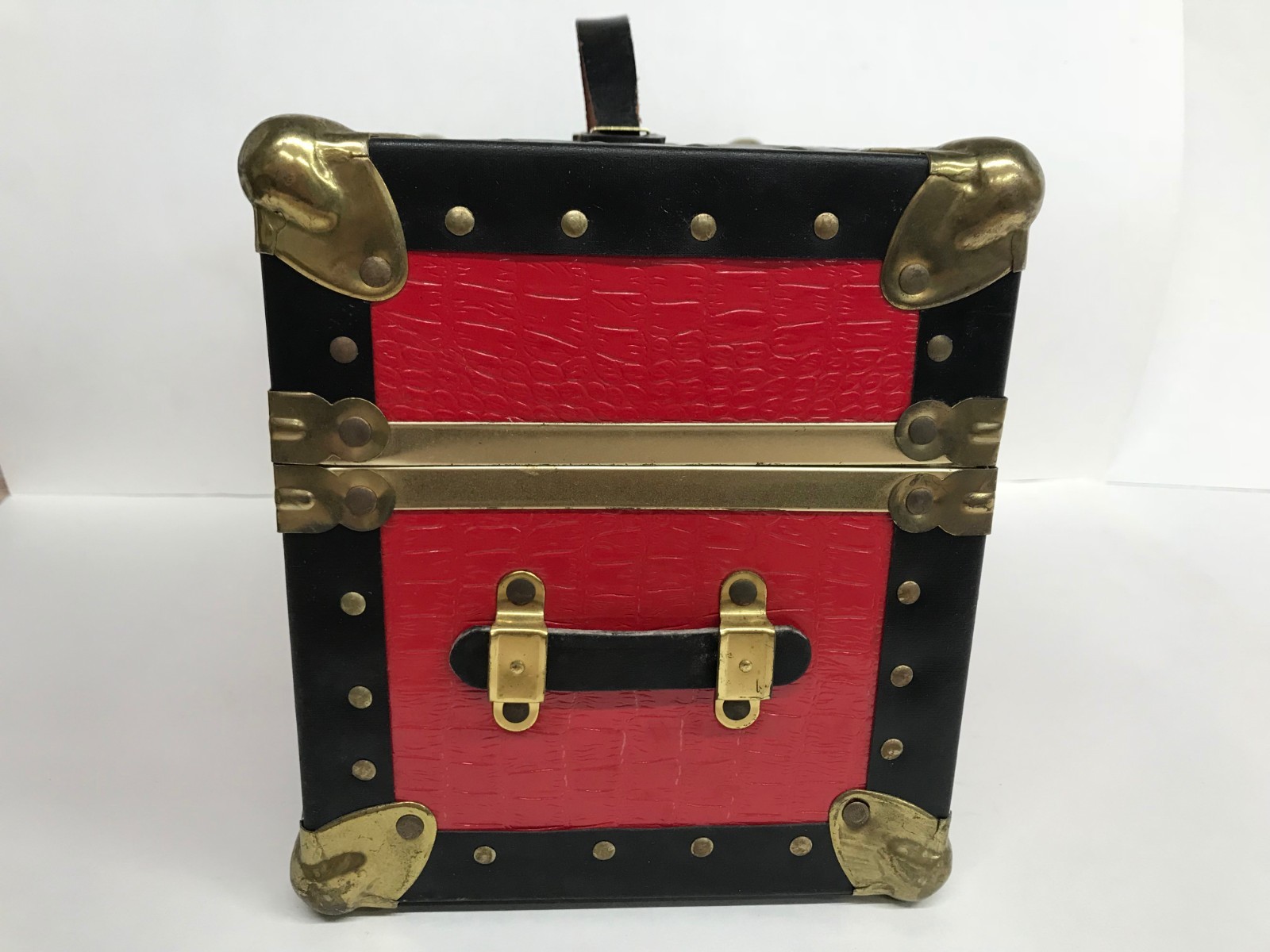 Vintage Red Buxton Train Or Travel Small Trunk Case Faux Crocodile RETRO