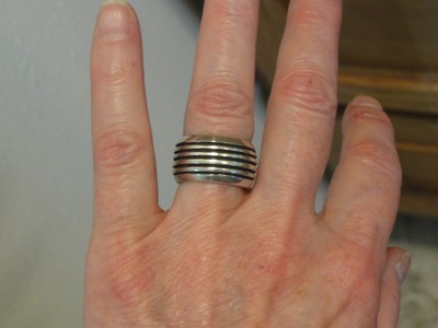 Estate Signed PB Sterling Silver Groove Southwestern Ring Band Native Sz 6 Heavy