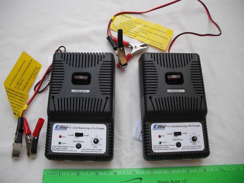Lot of 2 E-flite LP3000-3, 2-3 Cell DC Li-Po Battery Charger, R/C Plane Boat Car