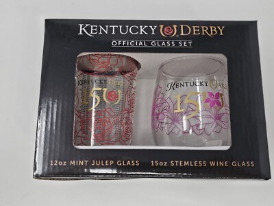 2024 Kentucky Derby & Oaks Glasses Trainer Double Win 150th Anniversary Box Set 