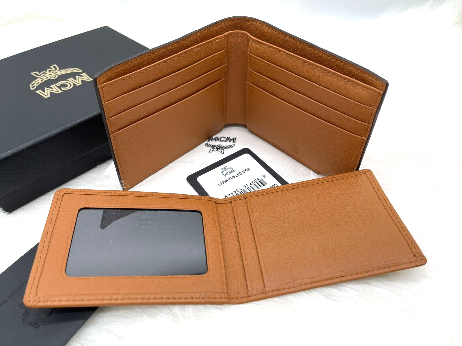 Pre-owned Mcm Auth  Portuna Embossed Monogram Bifold Leather Wallet With Case Case In Roasted Pecan