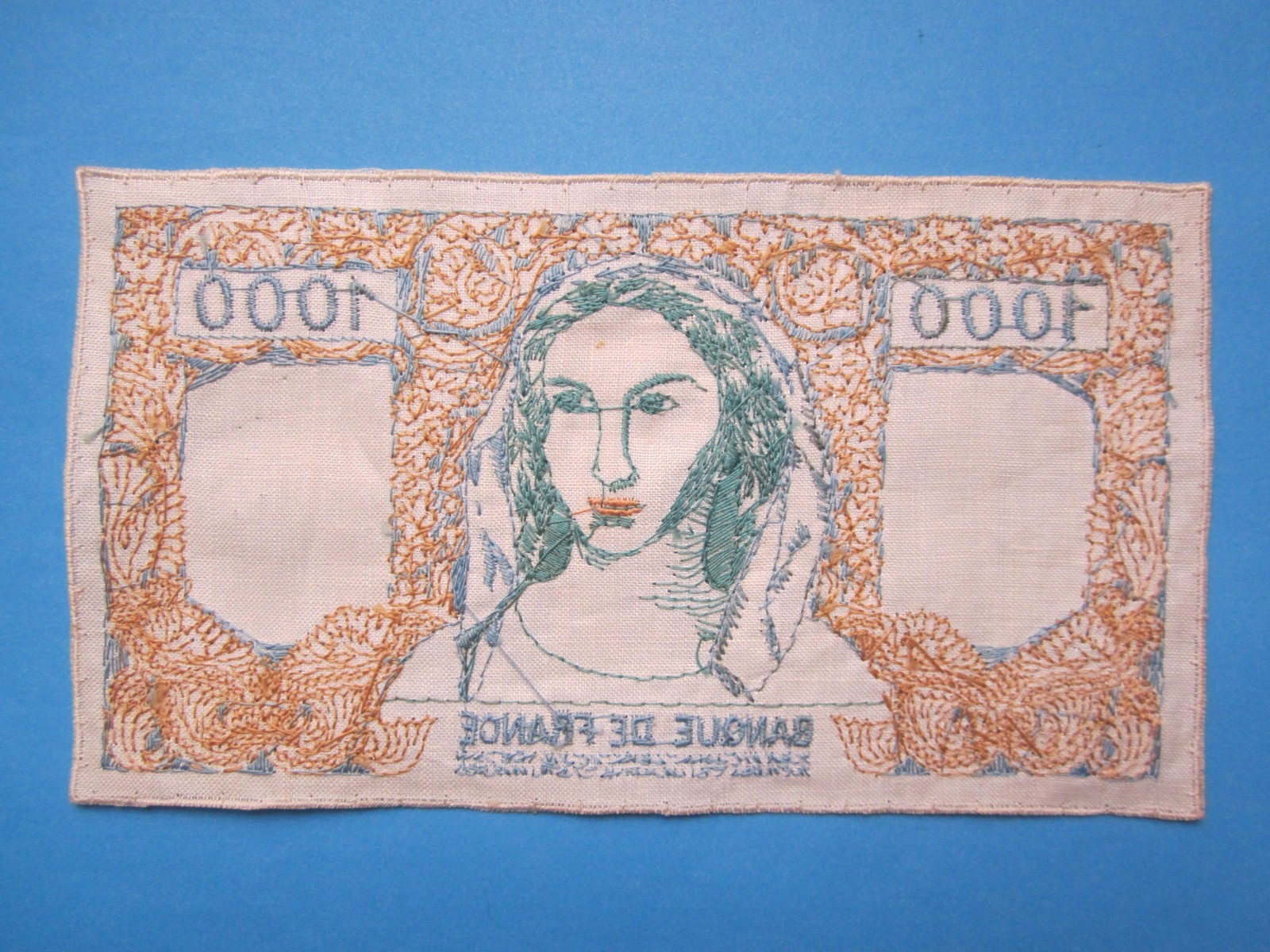 Vintage Novelty Money Banque de France Fabric Applique Embroidered Patch