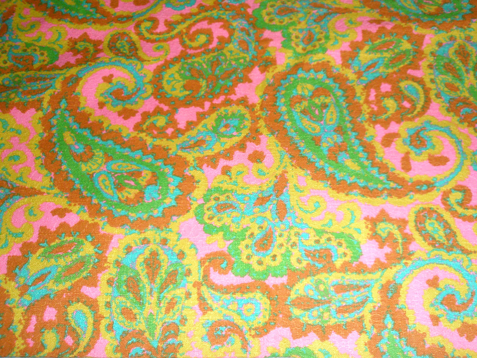 Vintage Fabric Paisley Pink Turquoise Yellow 45 x 112