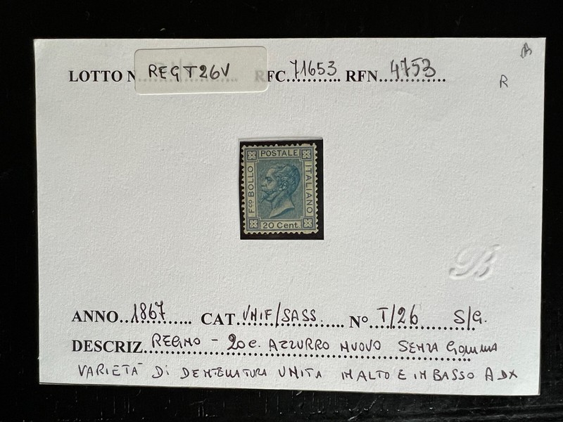 Royaume D'Italie1867-Bigola Issue Of Turin, 20 C. Azure, Centred, Rare.