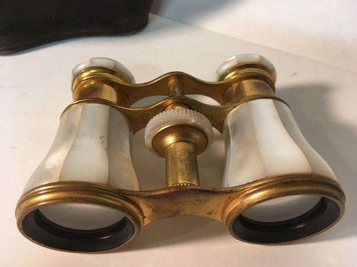 Antique Lemaire Fabt Mother Of Pearl Opera Glasses with Original Leather Case