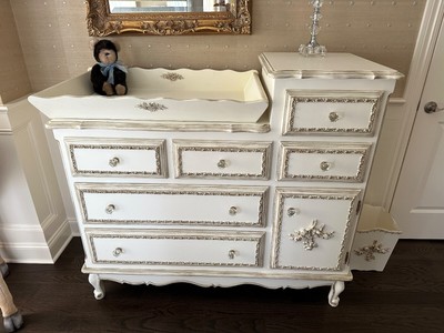 AFK FINE FURNITURE FRENCH NURSERY BABY IVORY CHANGING TABLE NIGHT STAND SET