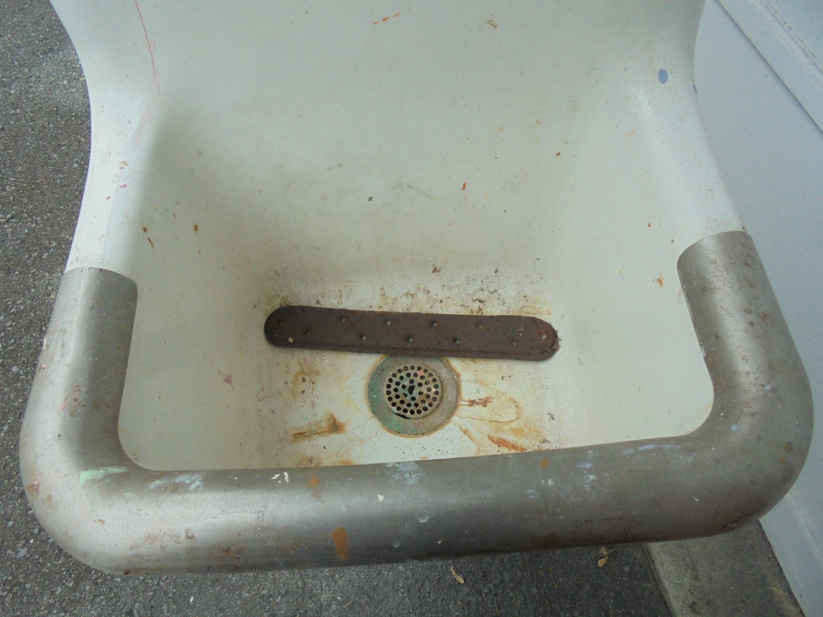 Cast iron janitor custodian, utility mop sink reclaimed w/ accessory stainless s