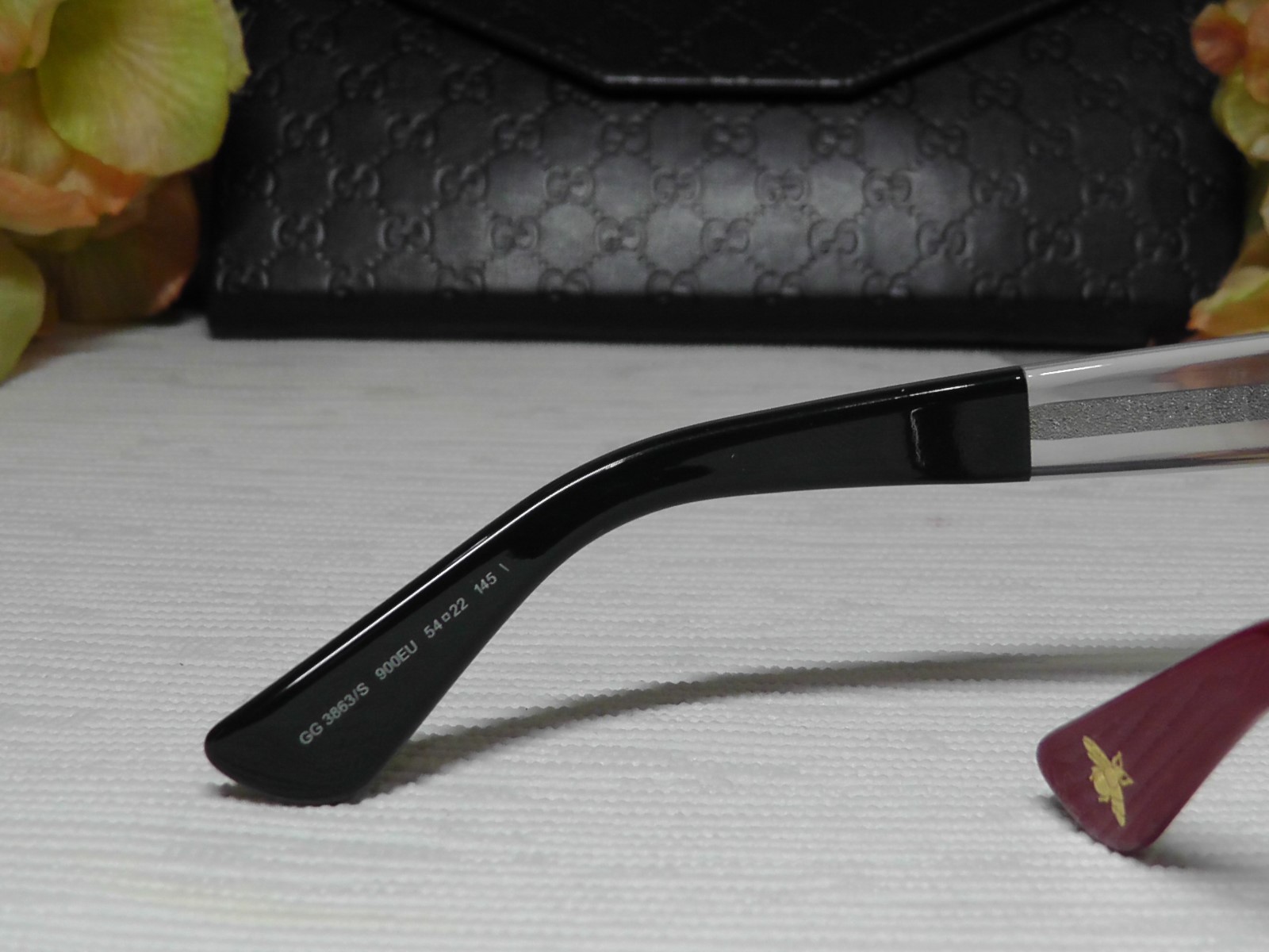 Pre-owned Gucci Gg3863s Oversized Square Black/crystal Frame 900 Eu Sunglasses 54 22 145 In Gray