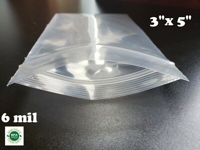 50 3'' x 5'' Extra Heavy Duty 6 Mil Zip Seal Lock Top Plastic Bags Resealable 6ML