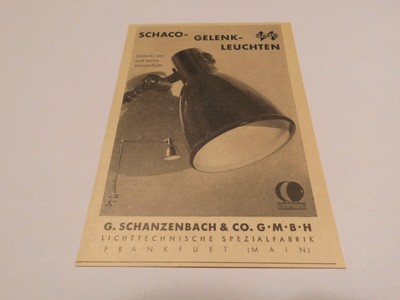 SCHACO Gelenk-Leuchten G. Schanzenbach & Co. GmbH, Frankfurt :Werbeanzeige 1943