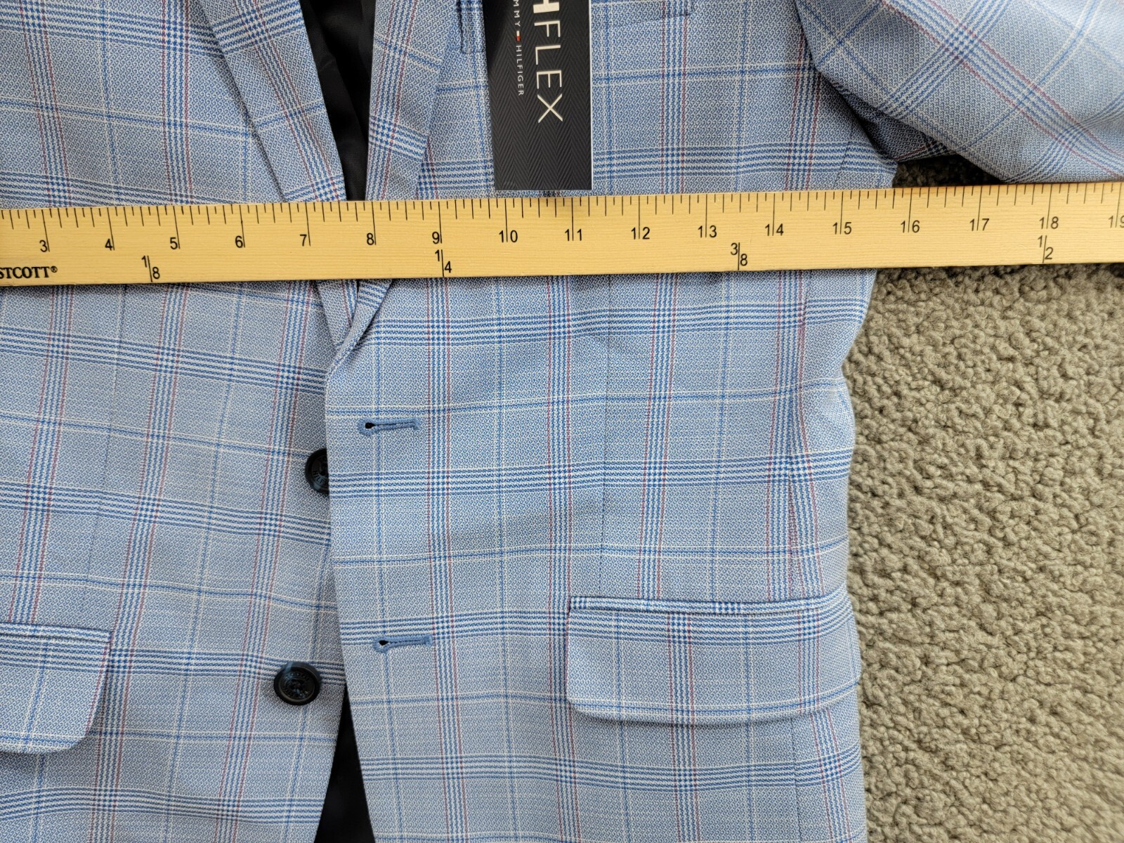 Tommy Hilfiger Stretch Deco Plaid Sport Coat Big Boys 10 Blue Flap Pockets L/S - Picture 6 of 19