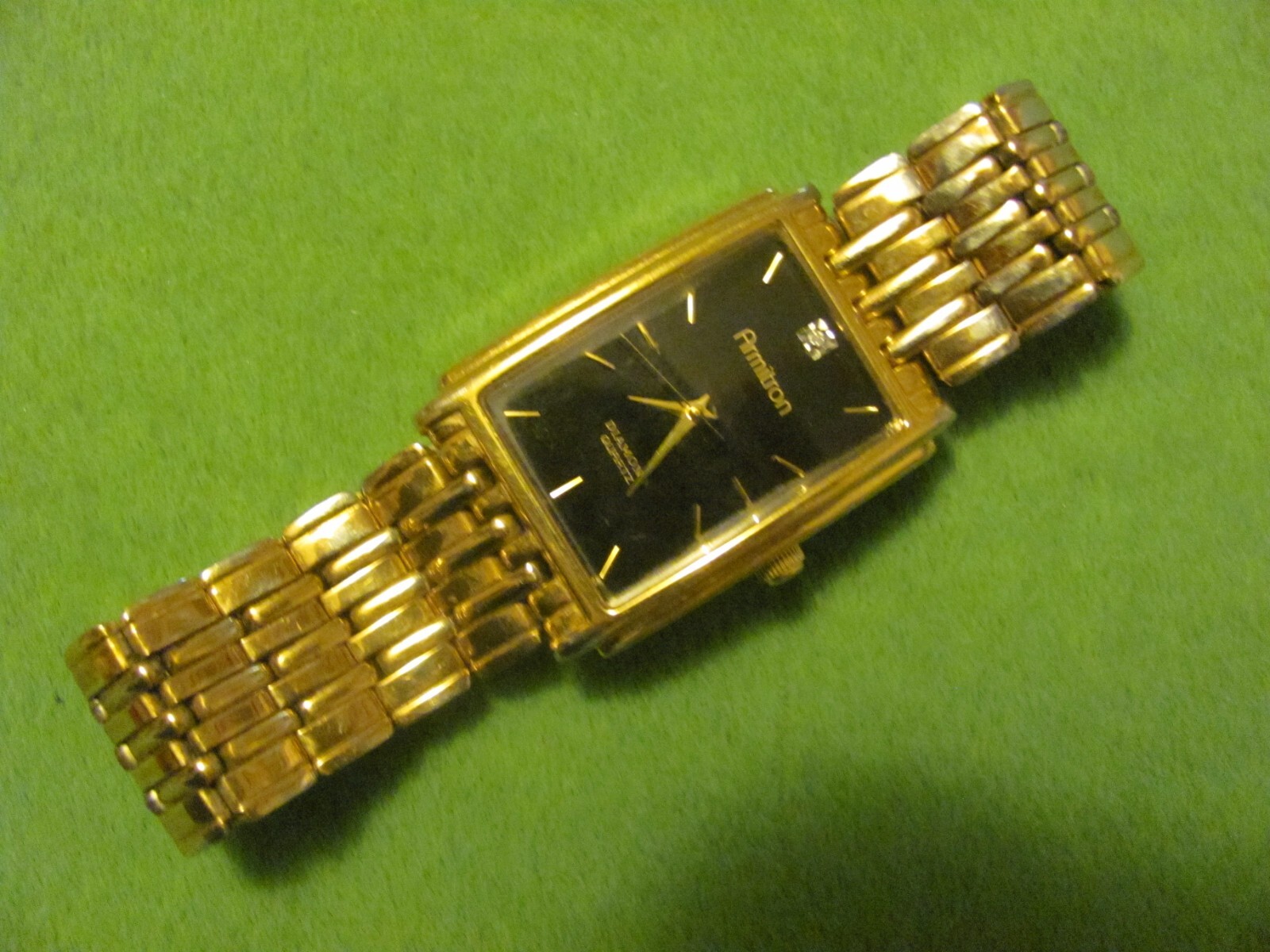 Armitron Diamond Quartz Swiss Watch Black Dial Gold tone