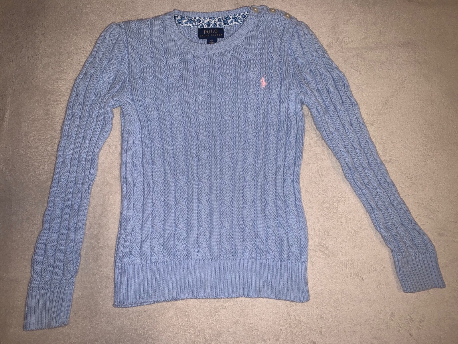 Polo Ralph Lauren Girls Kids Classic Cable Knit Pullover Sweater Light Blue  6X | eBay