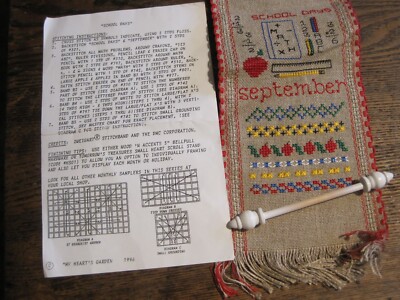 FINISHED MY HEARTS GARDEN SEPT SCHOOL DAY STITCHBAND CROSSSTITCH SAMPLER W/CHART