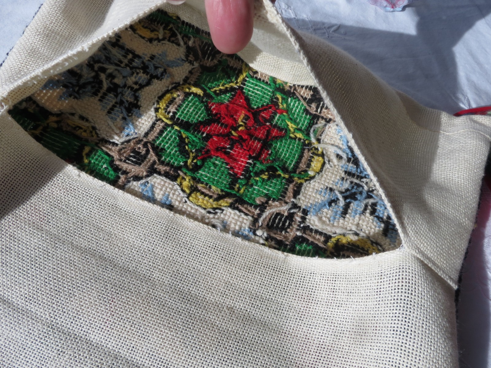 Vintage Poinsettia Christmas Wool Needlepoint Pillow Cover 14