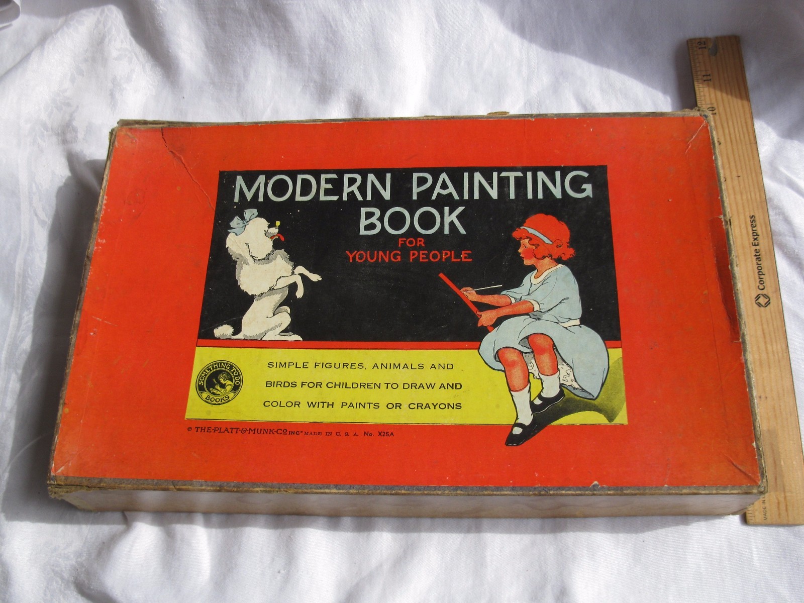 1930's MODERN PAINTING BOOK FOR YOUNG PEOPLE w/ Box & Crayons (Platt & Munk Co.)