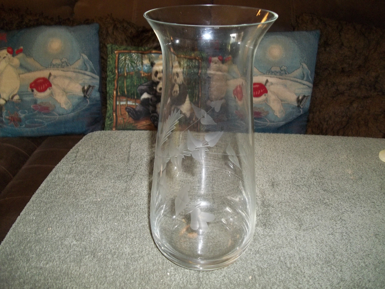 Vintage Large Cut Etched Glass Vase - 11