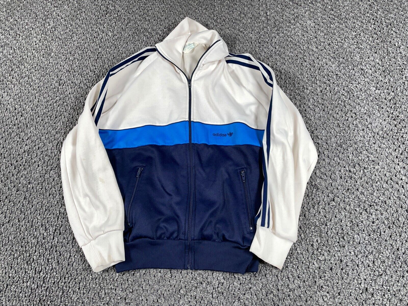VTG 80s adidas Zip Track Jacket Adult Medium (Large Tag) White Blue Striped
