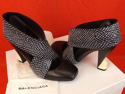 Pre-owned Balenciaga Black Wrap Snake Print Leather Sculpture Heels Pumps 39 292683