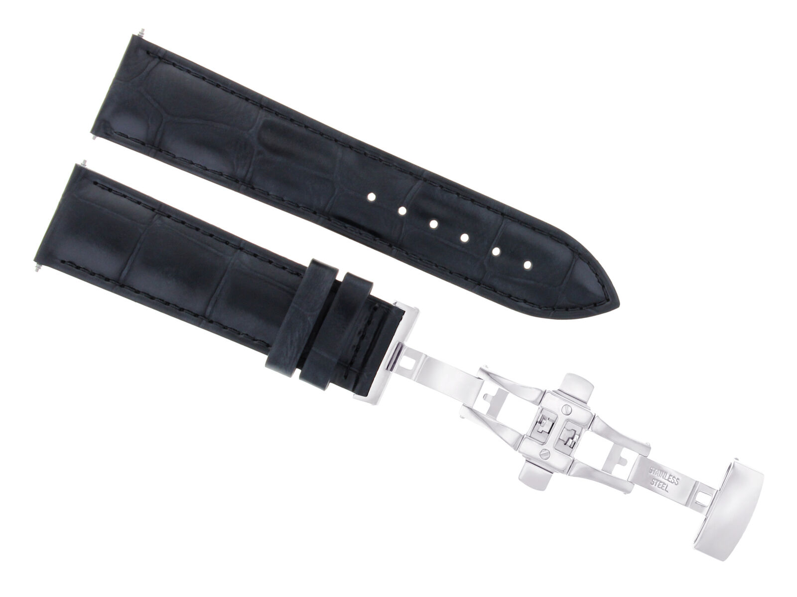 20MM/16MM LEATHER WATCH BAND STRAP DEPLOYMENT CLASP BUCKLE FOR BREGUET BLACK