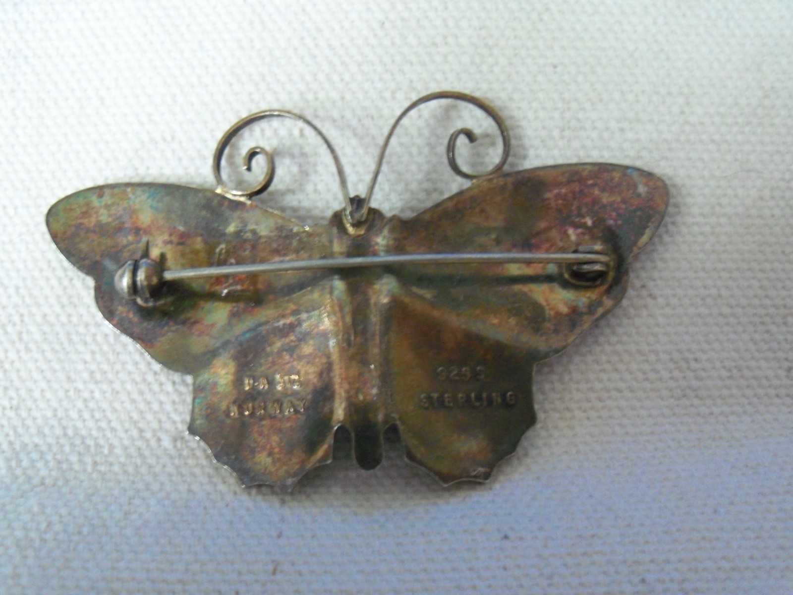 VTG D-A DAVID ANDERSEN NORWAY LARGE STERLING ENAMELED BUTTERFLY BROOCH PIN