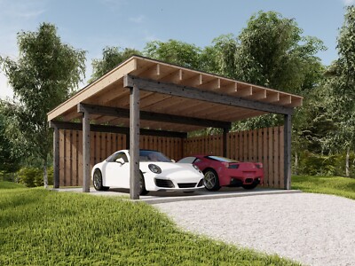 Carport Plans, 20'x20' Modern Two Car Garage Pavilion Blueprints 