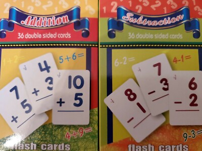 Addition & Subtraction Flash Cards Set of 2 boxes ea with 36 Double SIDED Math 