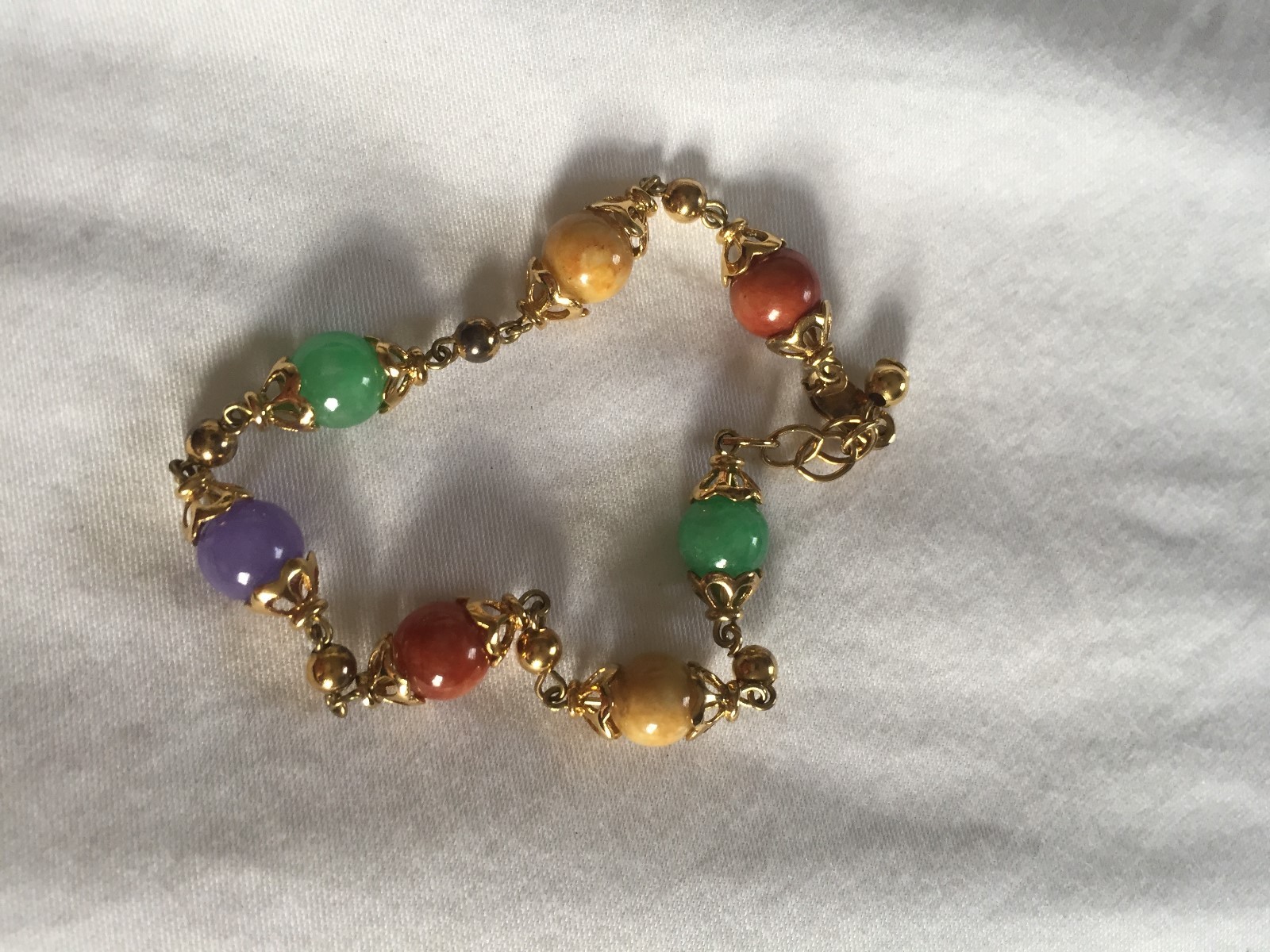 STERLING 925 GOLD WASH MULTICOLOR  TENIS BRACELET NATURAL JADE STONES