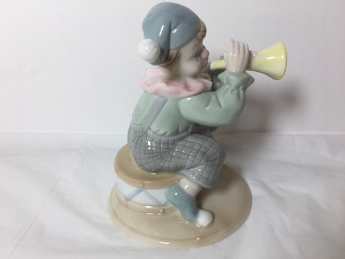 Clown Figurine Sitting With Horn Drum Ceramic 5.5