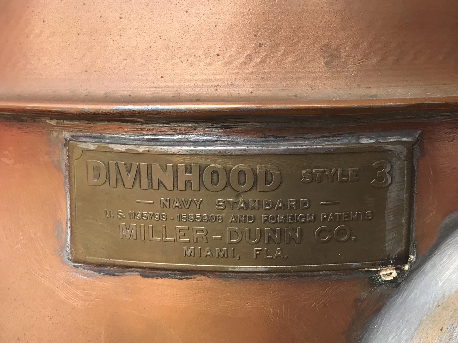 WW I MILLER-DUNN DIVINHOOD Style 3 US NAVY STANDARD Shallow Water Diving Helmet