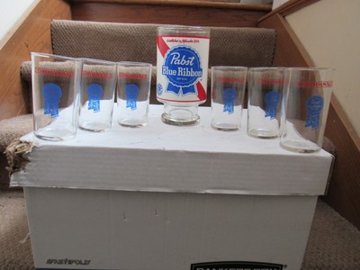 Pabst Blue Ribbon PBR 10 oz chaser taster beer glass 7 glass set LOT