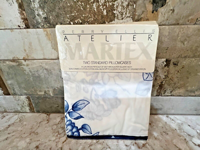 Perry Ellis Atelier Martex Midnight Floral Two Standard Pillowcases...NWT