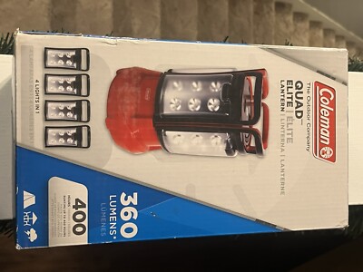 Coleman Quad Elite Lantern 360 Lumens Red 4 Lights In 1- Works Great. + Box