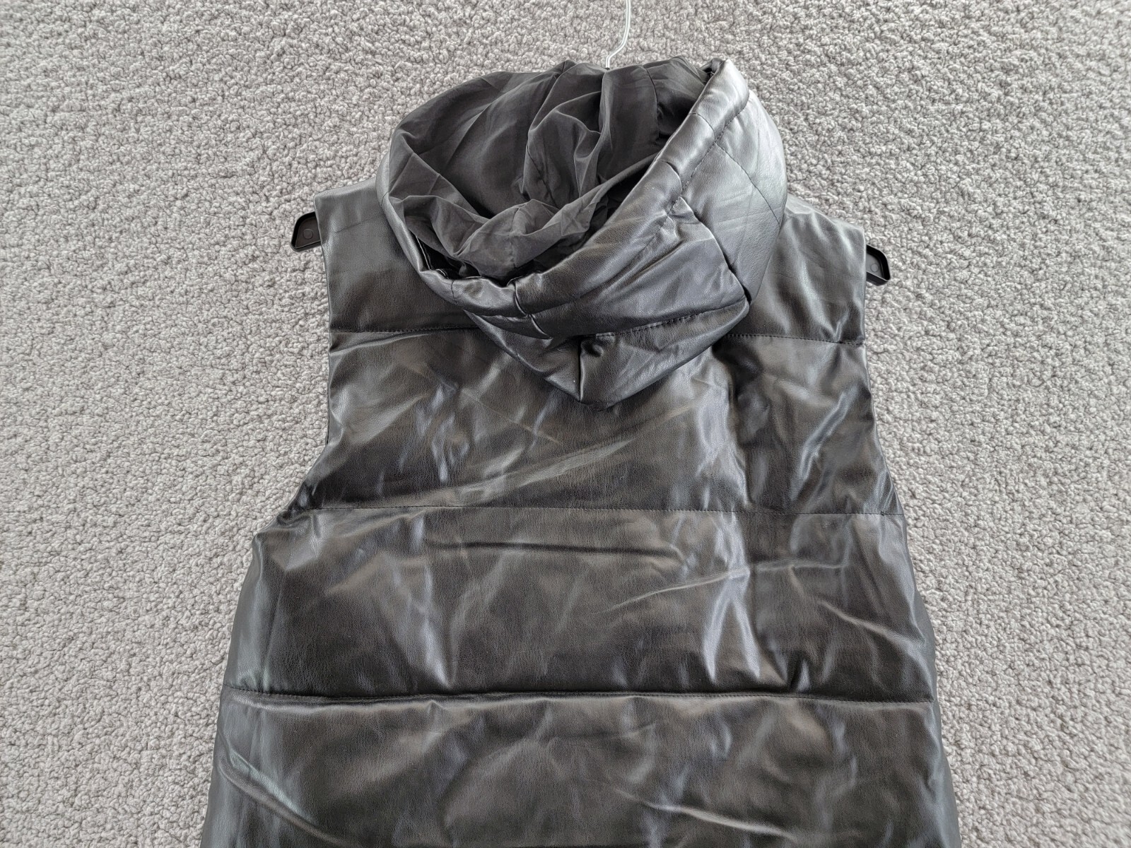 Love Token Long Puffer Vest Women's XS Black Solid Hooded Snap Zip Closure - Picture 10 of 12
