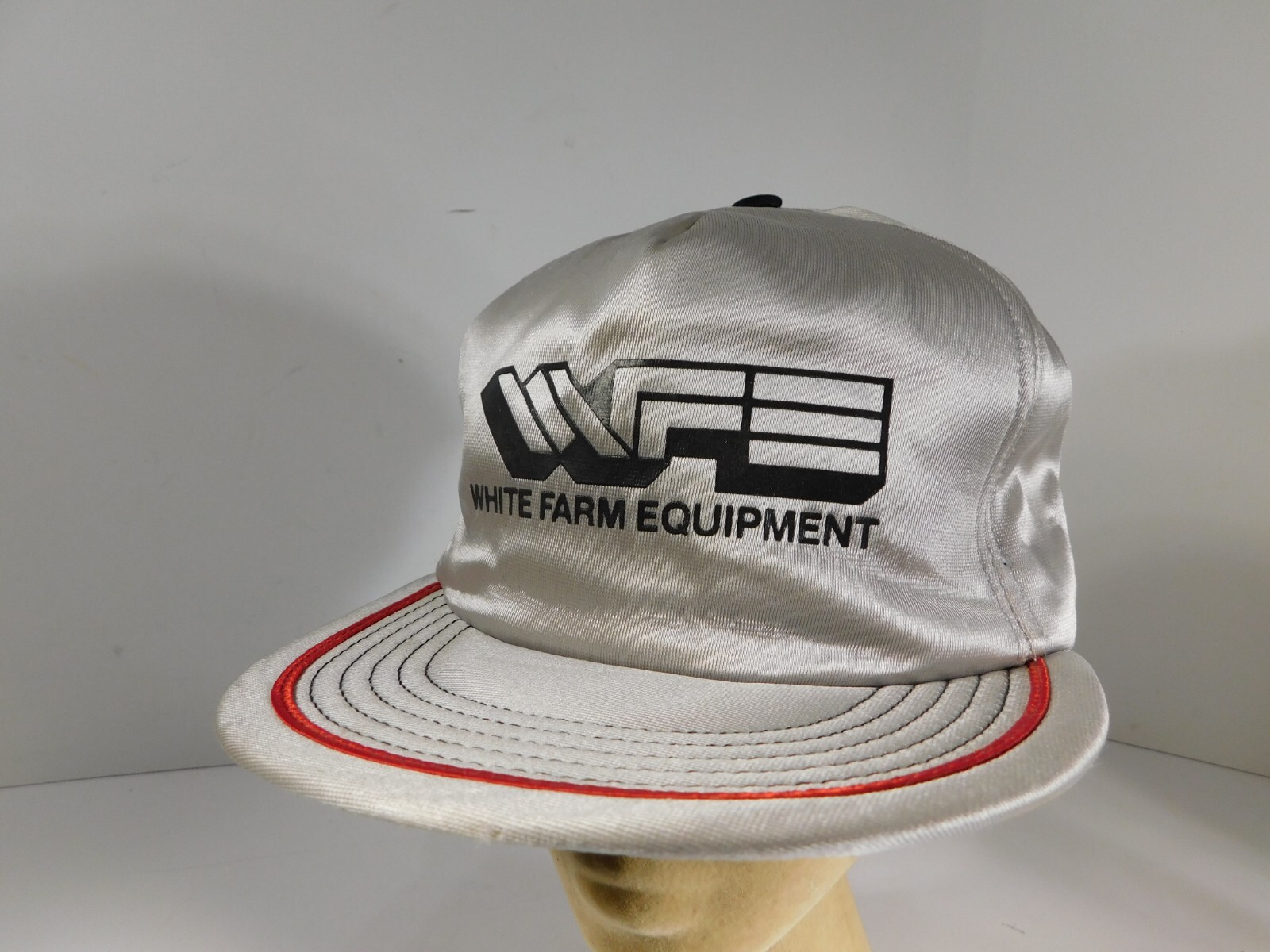 White Farm Equipment Satin Silver Hat WFE Snapback Trucker