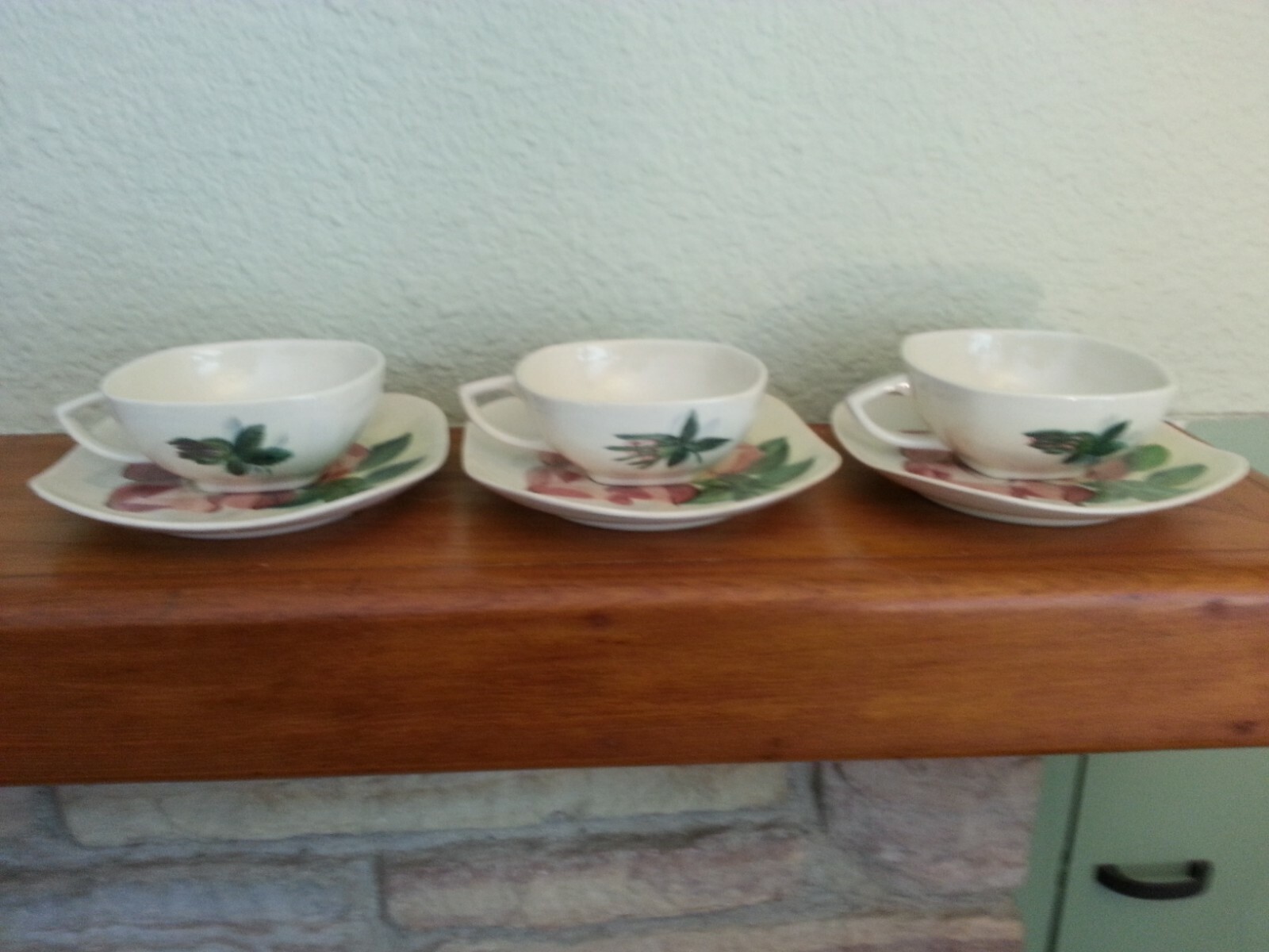 Vintage Red Wing Lexington Rose China Cups & Saucer, hand painted, collectible