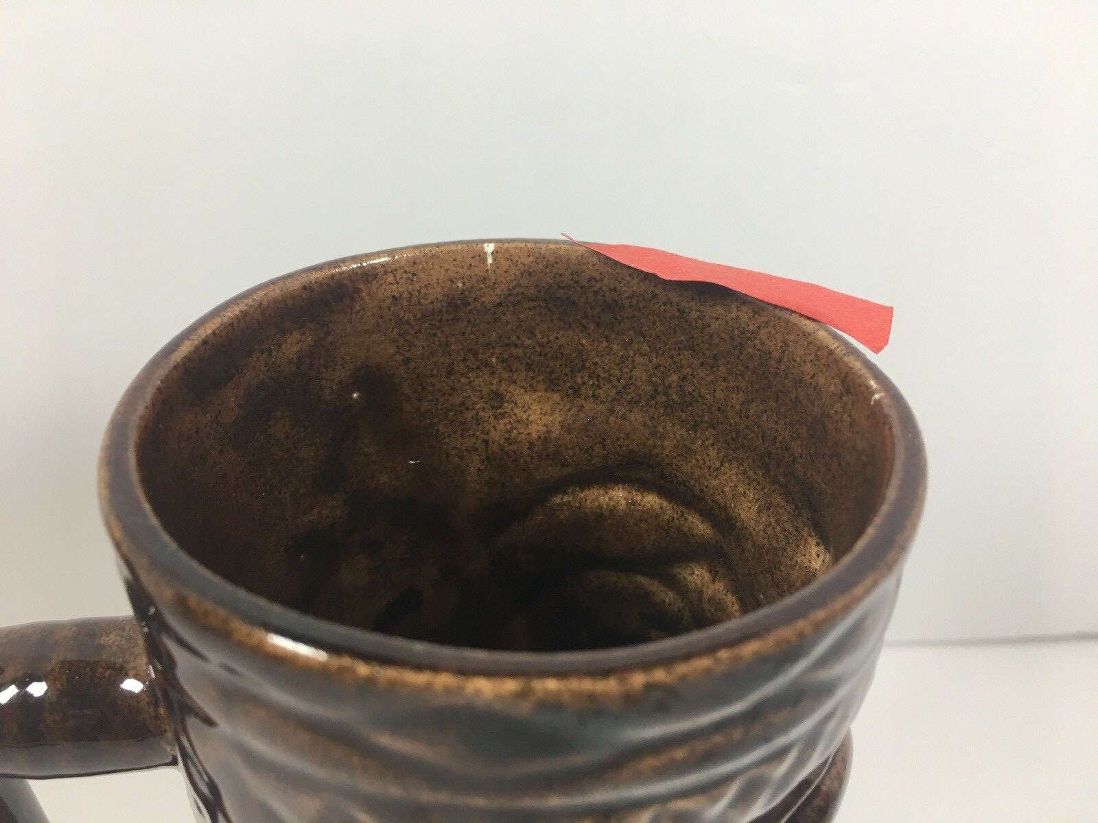 Tiki Farm Jimmy C Tall Handle Stein Cup Mug Cocktail Tumbler Brown Ceramic FLAWS